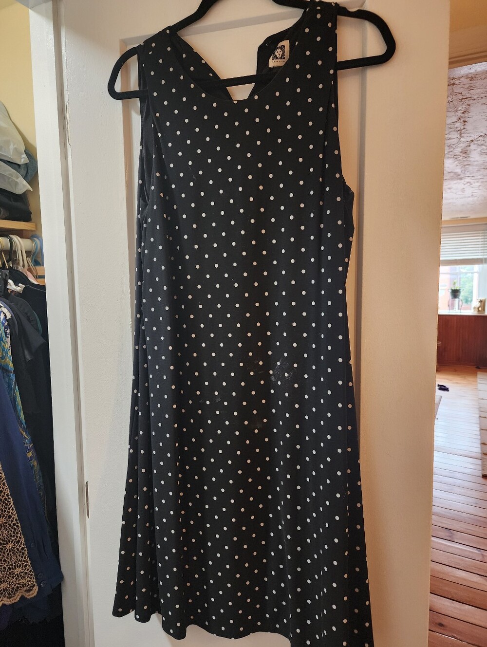 Anne Klein Black Polka Dot Midi Dress